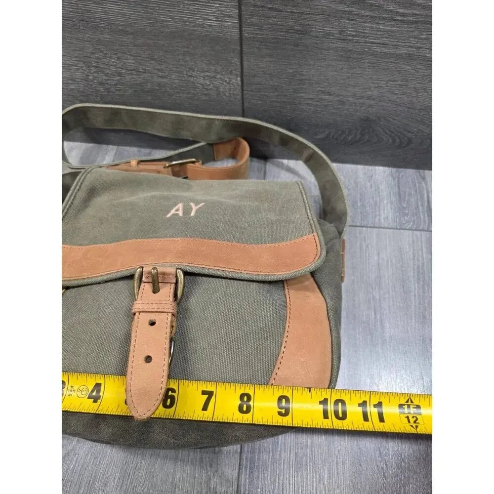 LL Bean Leather Canvas Crossbody Messenger Bag Olive Green Flap Utility B000759